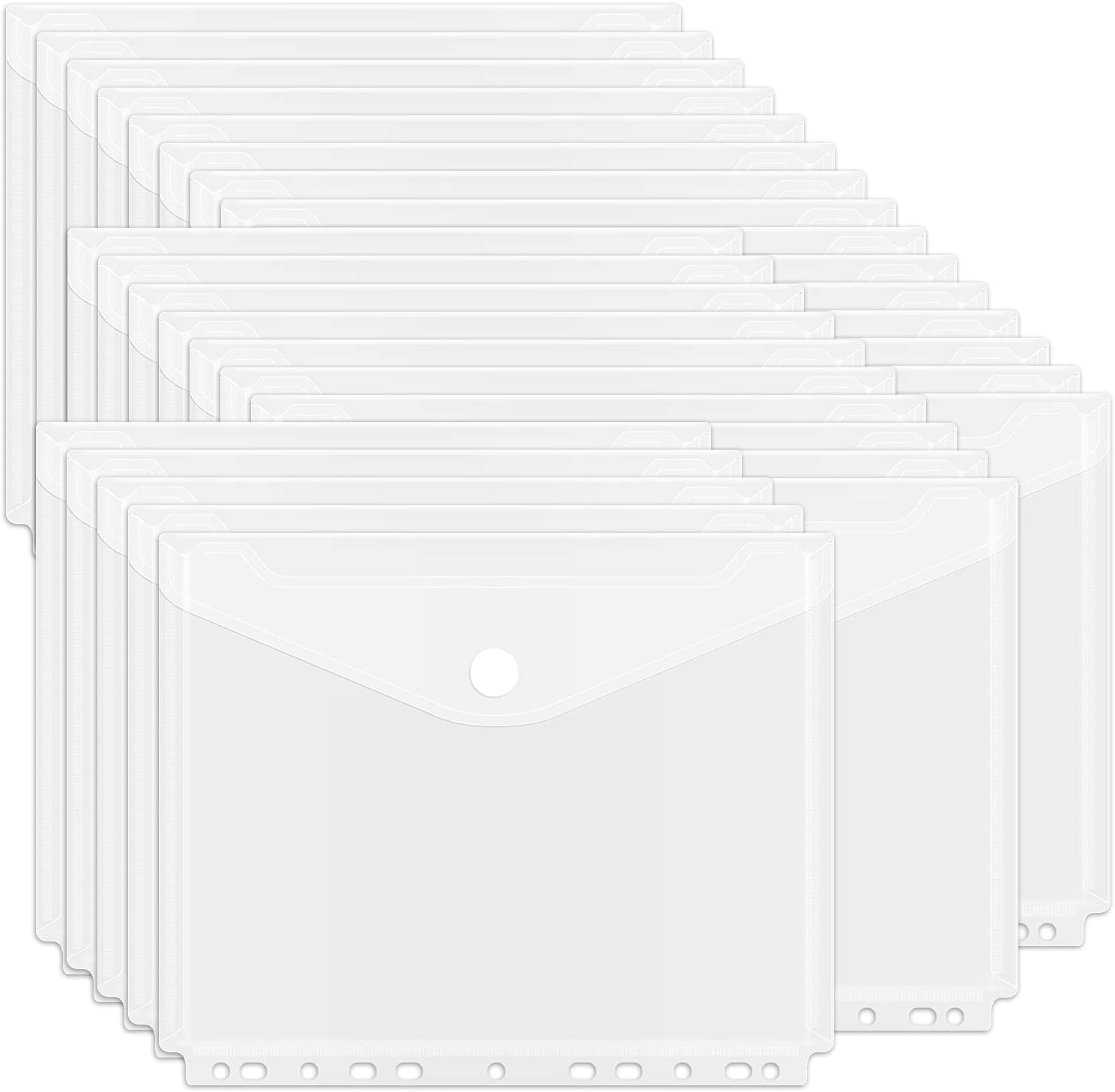 EOOUT 30Pcs Binder Pocket, Binder Organizer, 11 Holes Clear Poly Binder Envelope with Hook and Loop Closure, Plastic Binder Folders for School and Office Supplies, Letter Size