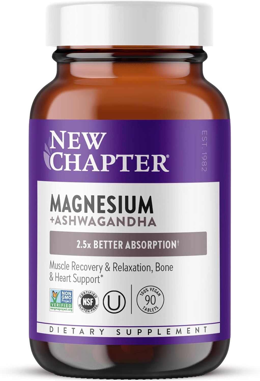 New Chapter Magnesium Glycinate 325mg & Ashwagandha Supplement, 90 Tablets