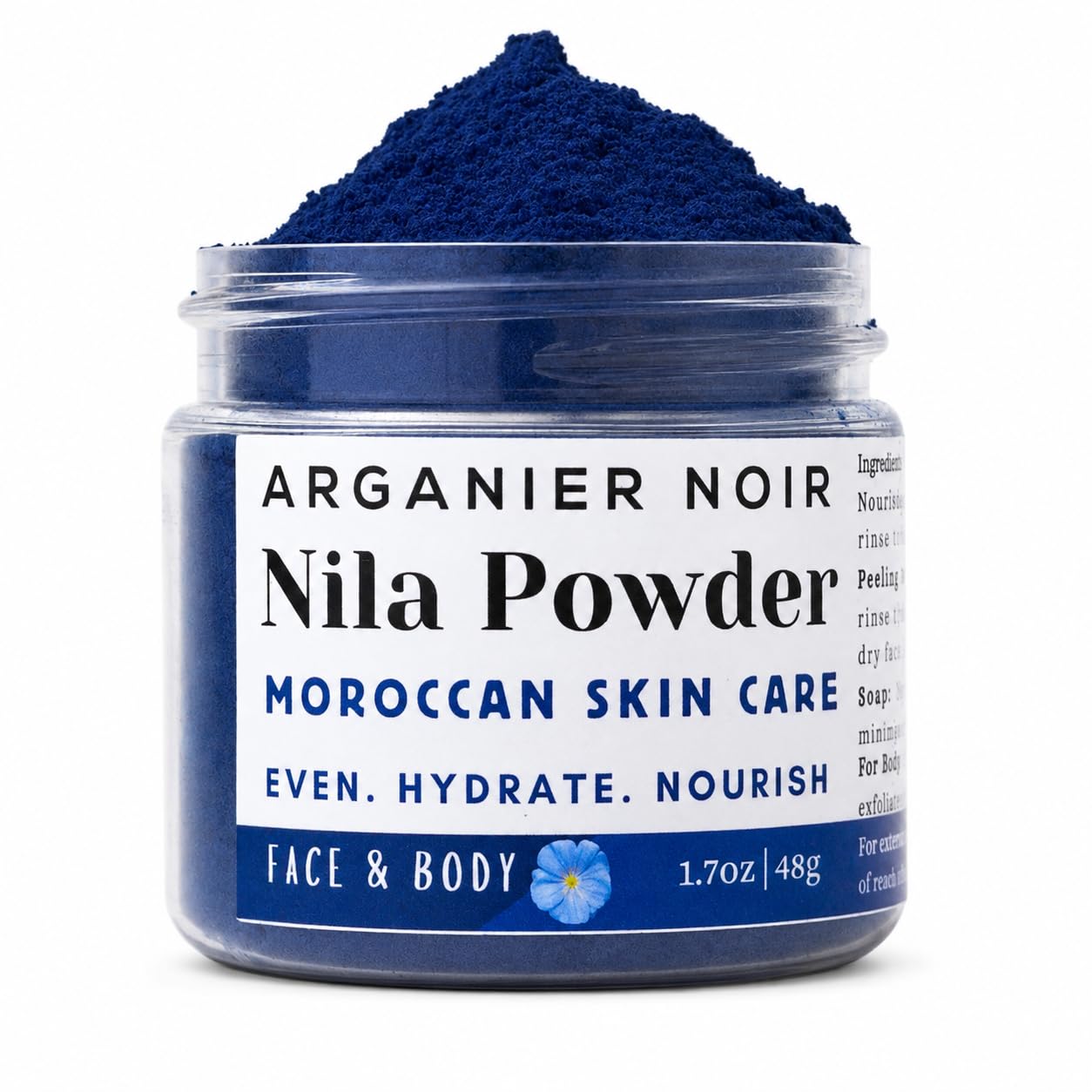 Arganier Noir Moroccan Nila Powder Pure Blue Nila 48g. Authentic Indigo Powder from Morocco for Face and Body.