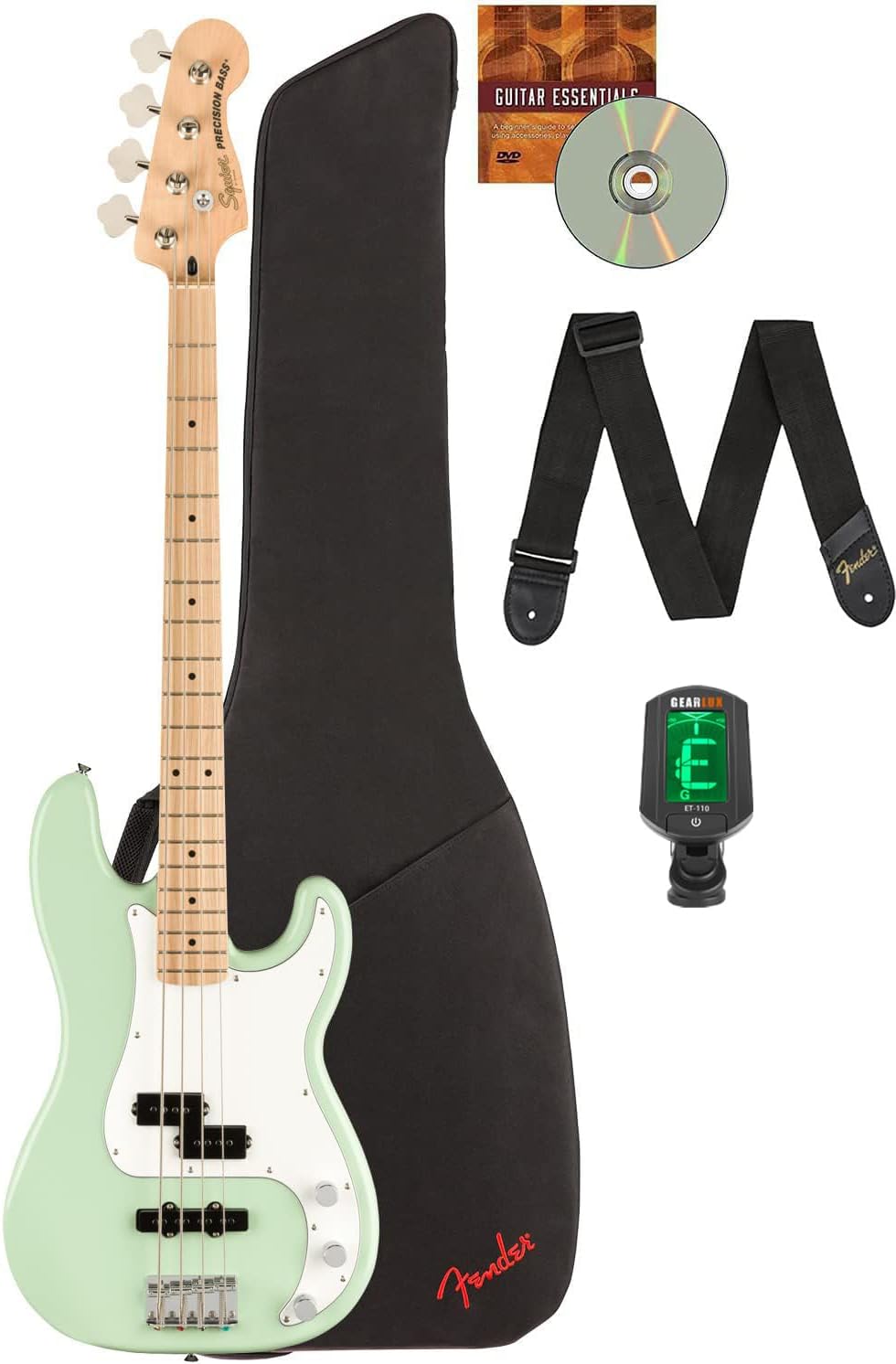 Fender Squier Affinity Precision Bass PJ - Surf Green Bundle with Gig Bag, Tuner, Strap, and Austin Bazaar Instructional DVD