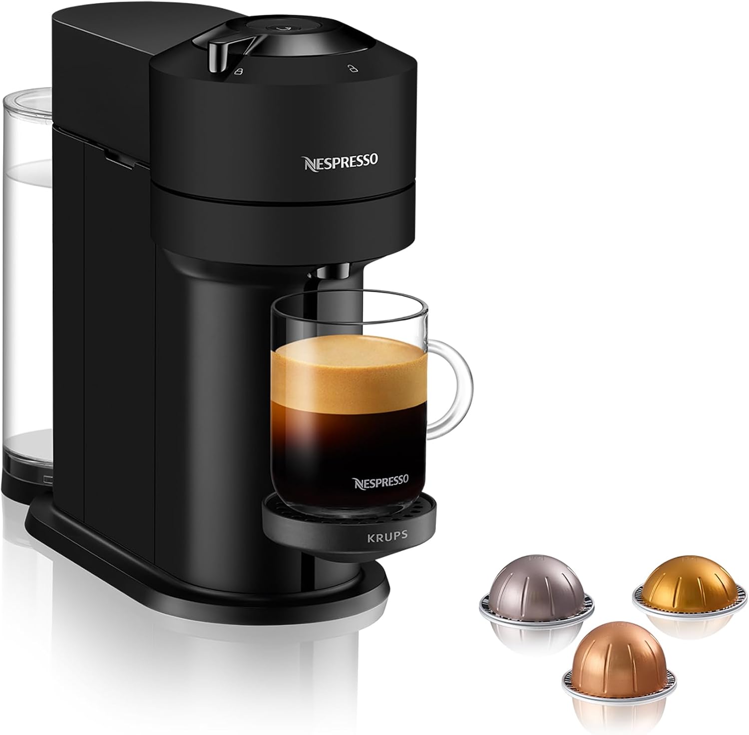 Nespresso Vertuo Next Automatic Pod coffee machine for Americano, Decaf, Espresso by Krups in Matt Black