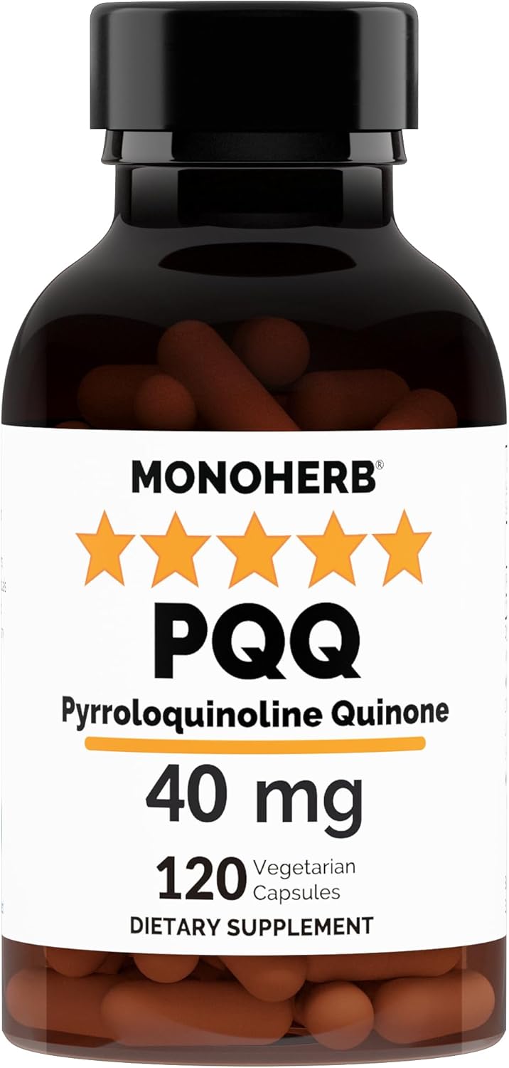 MONOHERB PQQ 40 milligrams - PQQ Supplement, Pyrroloquinoline Quinone, 120 Capsules