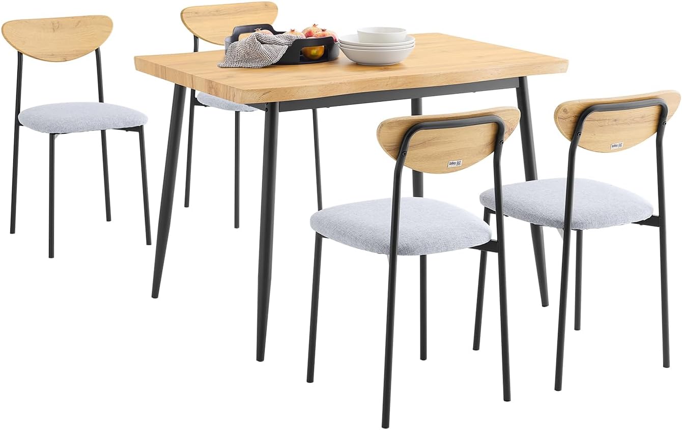 SoBuy 5-Piece Dining Table Set with Comfortable Chairs, Dining Table and Chairs Set 4, Compact Kitchen Table for Small Spaces, Ideal for Kitchen, Dining Room, Living Room & Breakfast Bar OGT52-N