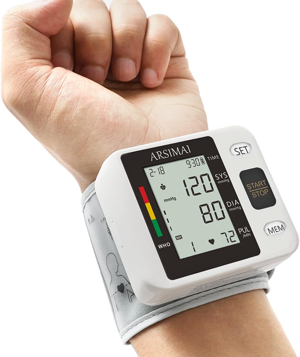 Blood Pressure Monitor - Wrist Accurate Automatic High Blood Pressure Monitors Portable LCD Screen with Storage Case and Adjustable Cuff Powered by Battery - Black