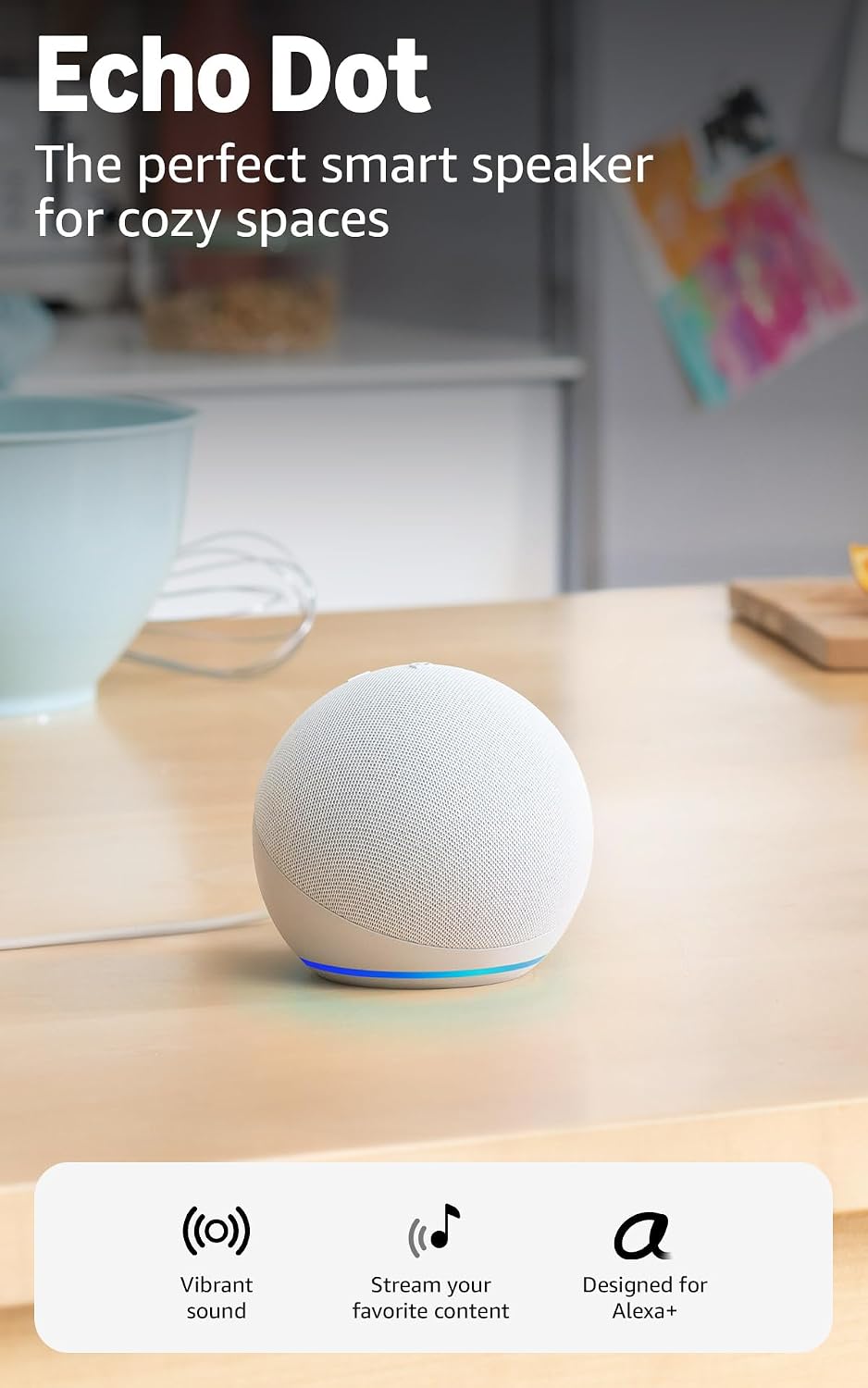 Amazon Echo Dot (newest model) - Vibrant sounding speaker, Designed for Alexa+, Great for bedrooms, dining rooms and offices, Glacier White