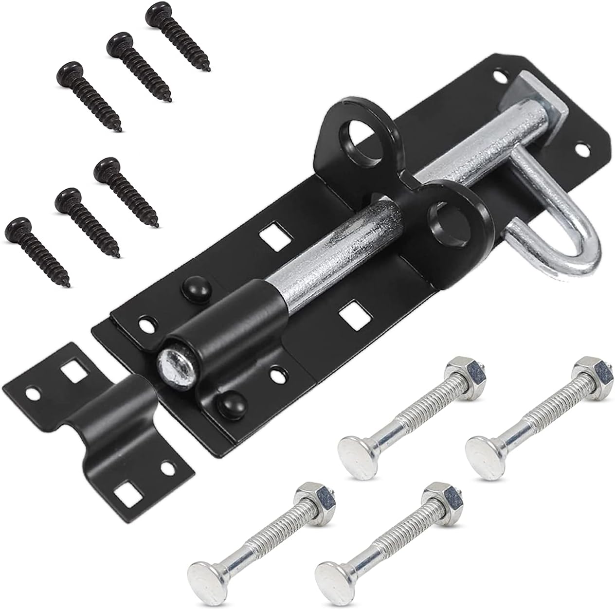 ZAVIA Brenton Bolt Door Lock | 6" (152mm) Black Powder Coated Gate Bolts for Wooden Gates | Strong Sliding Bolt Lock for Garden, Shed, Barn & Storage Doors