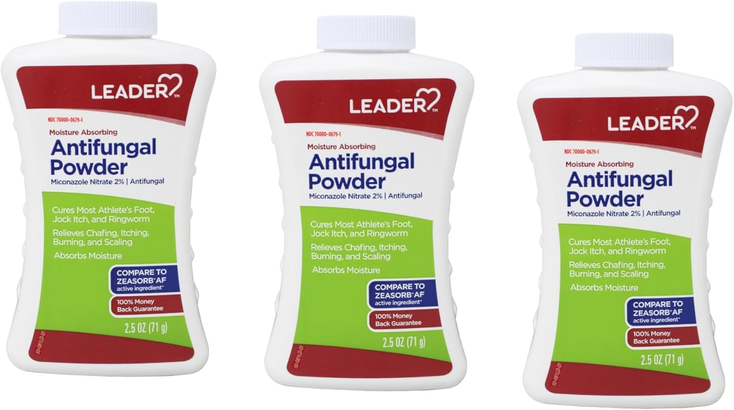 LEADER Athlete's Foot AF Powder, Moisture Absorbing, Antifungal, Talc-Free, 2.5 oz, Compare to Zeasorb, Pack of 3