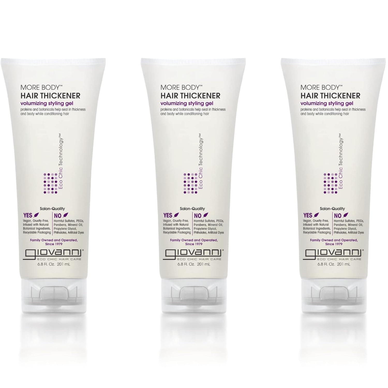 GIOVANNI More Body Gel, 6.8 oz. Each - Volumizing Style, Hair Thickener, Plumps Hair, Seals Split Ends, Adds Shine, Paraben-Free, Color Safe (Pack of 3)