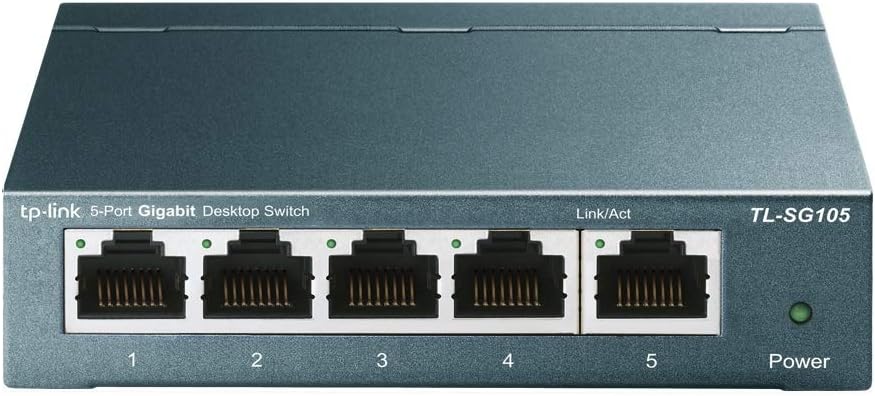 TP-Link TL-SG105, 5 Port Gigabit Unmanaged Ethernet Switch, Network Hub, Ethernet Splitter, Plug & Play, Fanless Metal Design, Shielded Ports, Traffic Optimization