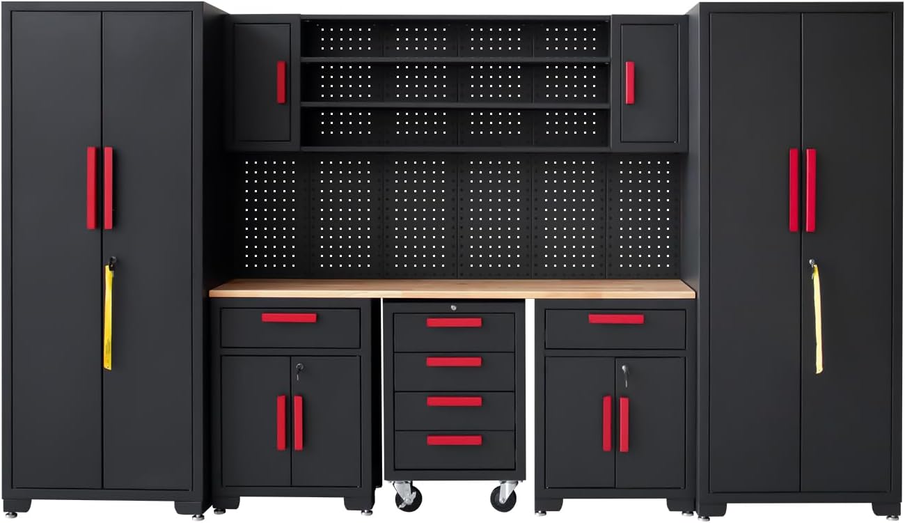 Garage Cabinet Storage System - 9-Piece Workshop Set