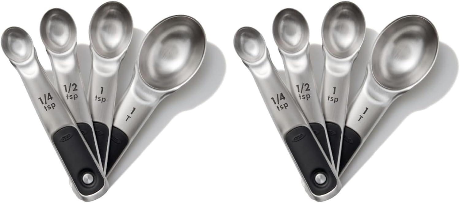 OXO Good Grips 4 Piece Stainless Steel Measuring Spoons with Magnetic Snaps, (Pack of 2)