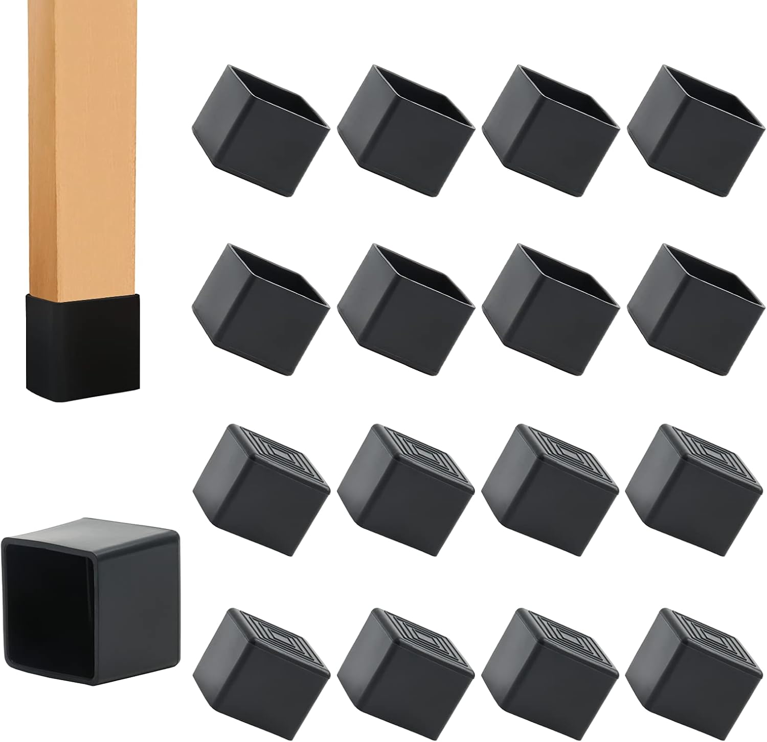12PCS Square Rubber Furniture Leg Caps 1 Inch x 1 Inch Square Chair Leg Caps Covers Black Furniture Foot Table Chair Leg End Cap, Anti-Slip Chair Leg Floor Protectors, Black