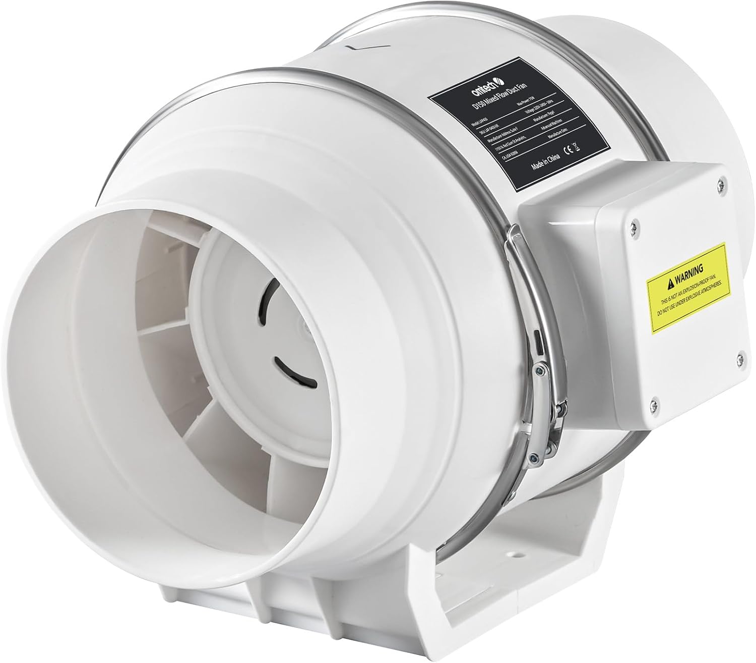 OMTech 6 Inch 150 mm Inline Duct Fan, 318 cfm Air Duct Fan with Quiet 75W AC Motor, Low Noise Duct Booster Fan for Fume Extraction, HVAC Ventilation Exhaust Fan for Grow Tent Basement Bathroom Kitchen