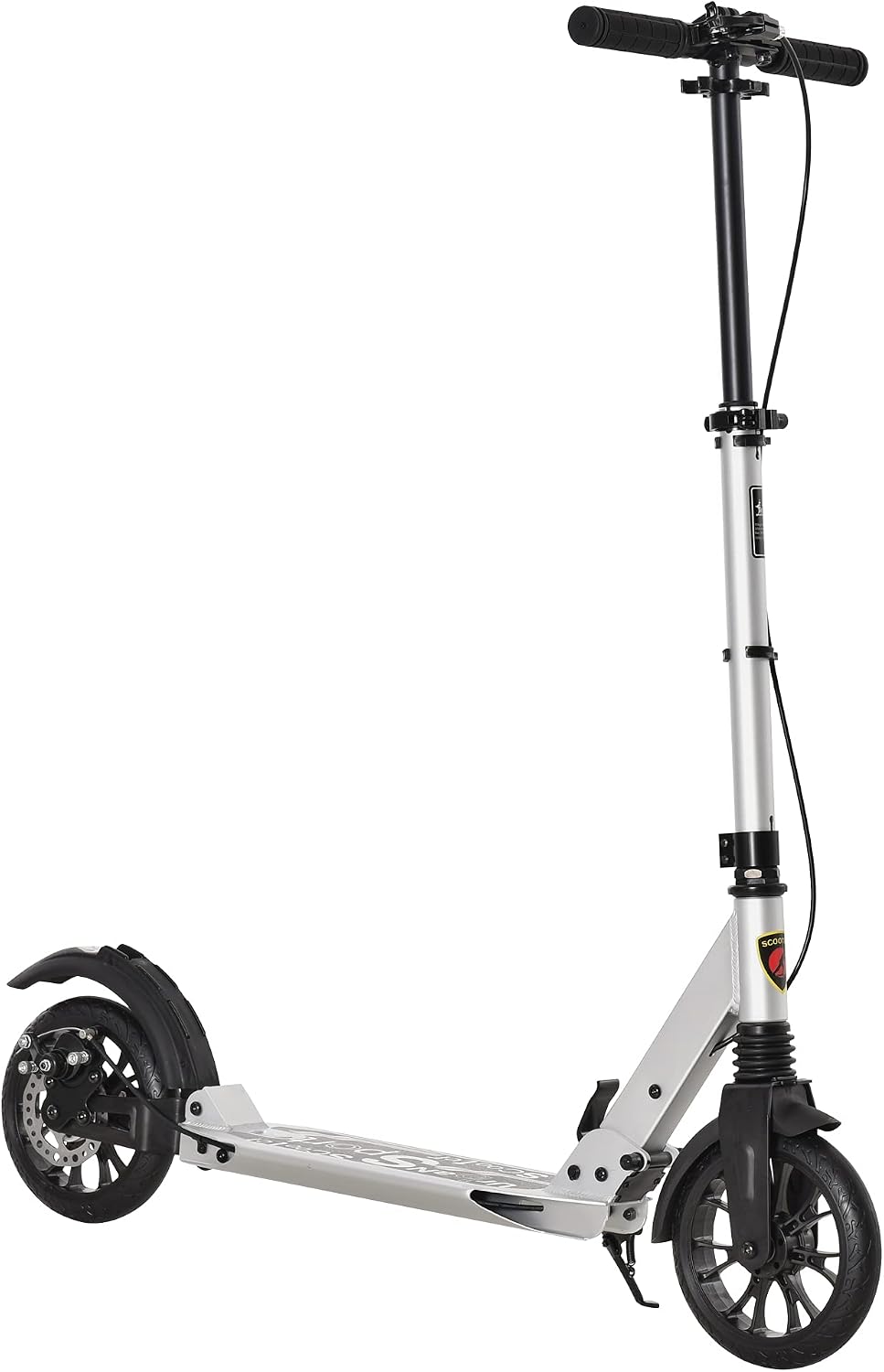 HOMCOM Adult Teens Kick Scooter Foldable Height Adjustable Aluminum Ride On Toy for 14+ with Rear Wheel & Hand Brake, Shock Mitigation System