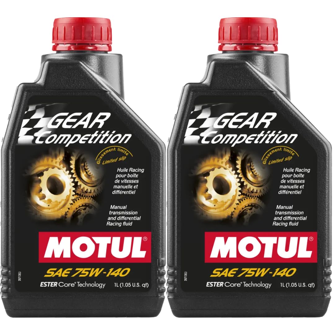 Motul Gear Competition 75W-140 Synthetic Gear Oil – Ester Core® Racing Formula, Limited Slip (LS) Differential & Manual Transmission Fluid, Extreme Pressure Protection, 1 Liter (Pack of 2)
