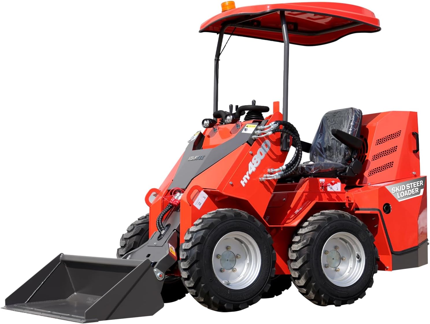 480D Ride-On Wheeled Mini Skid Steer Loader with 23HP V-Twin Air-Cooled Gasoline Engine & Bucket – Compact Duty Loader for Construction, Landscaping, Farm, Material Handling, In-stock in the US