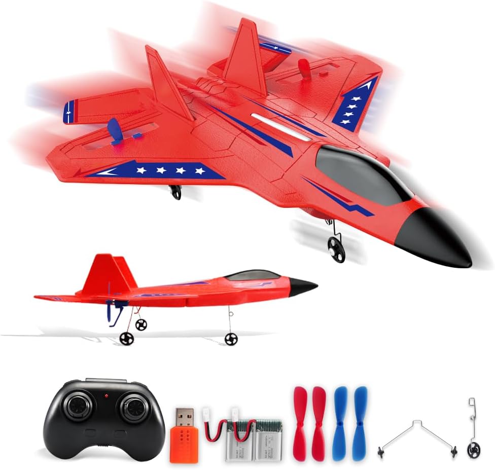 Red F-22 Raptor 2.4GHz RTF RC Airplane With 6-Axis Gyro Easy Fly For Kids