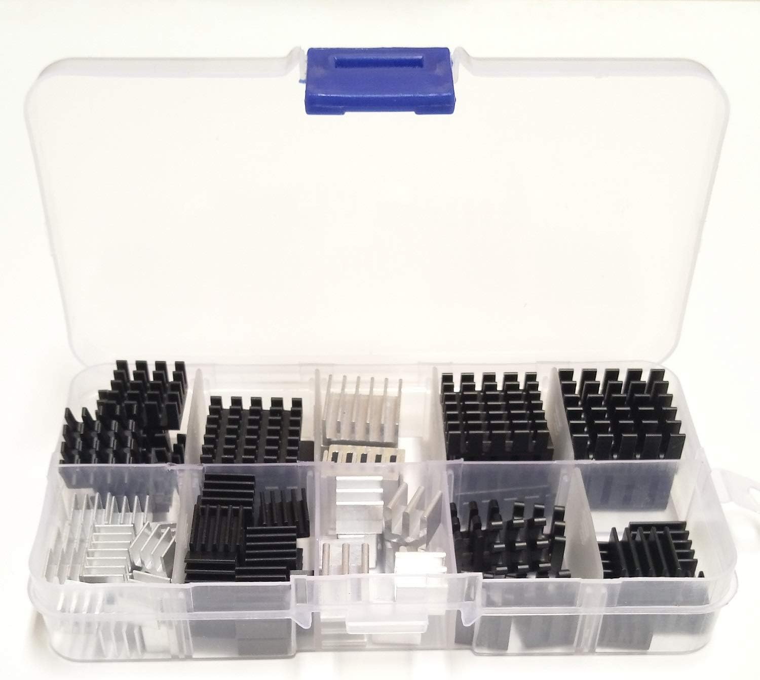 Easycargo 100pcs Heatsink Assortment Kit Small Cooler Aluminum Heatsink Set for Cooling PC Laptop PS5 M.2 CPU GPU VGA RAM VRAM VRM IC LED MOSFET Transistor Voltage Regulator (Preapplied Thermal Tape)