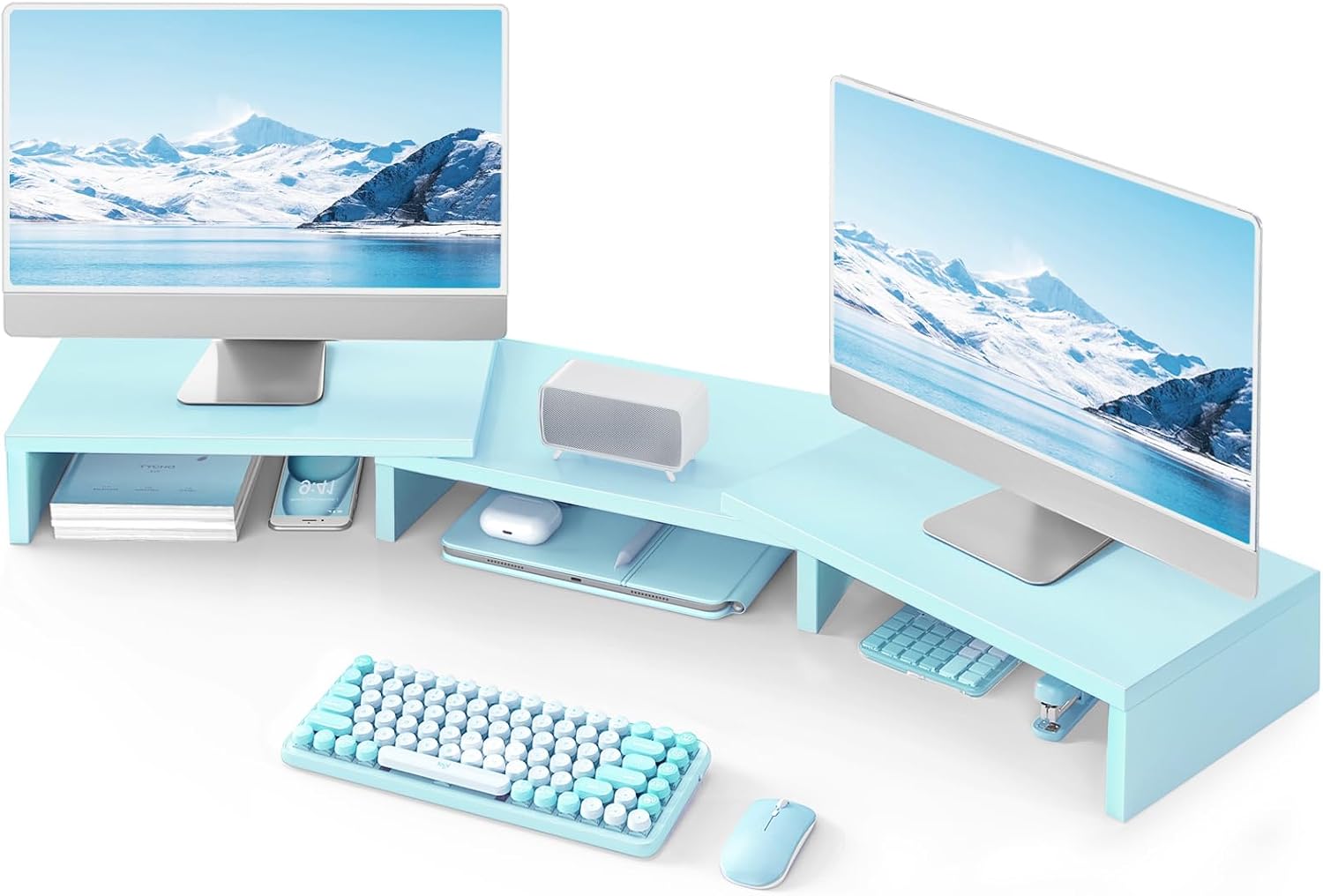 TAVR Dual Monitor Stand Riser, Wooden Computer Monitor Stand for 2 Monitors