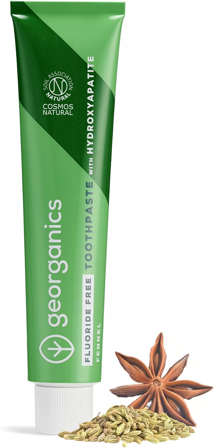 Georganics Fluoride Free Toothpaste Fennel 2.6fl oz - Enamel Care | Mint-Free with Hydroxyapatite - Natural, Vegan - For Sensitive Teeth - Plastic-Free Aluminum Tube - Made in the UK