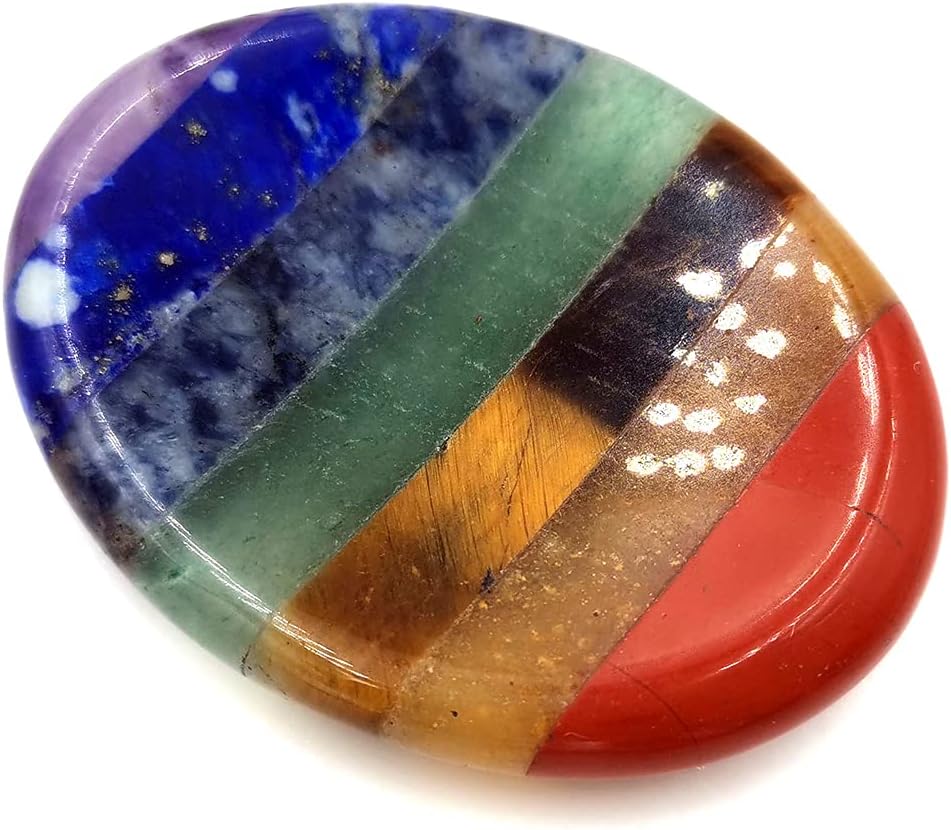 Thumb Worry Stone for Anxiety, 7 Chakra Crystals Healing Stones, Oval Chakra Worry Stone, Meditation Crystal