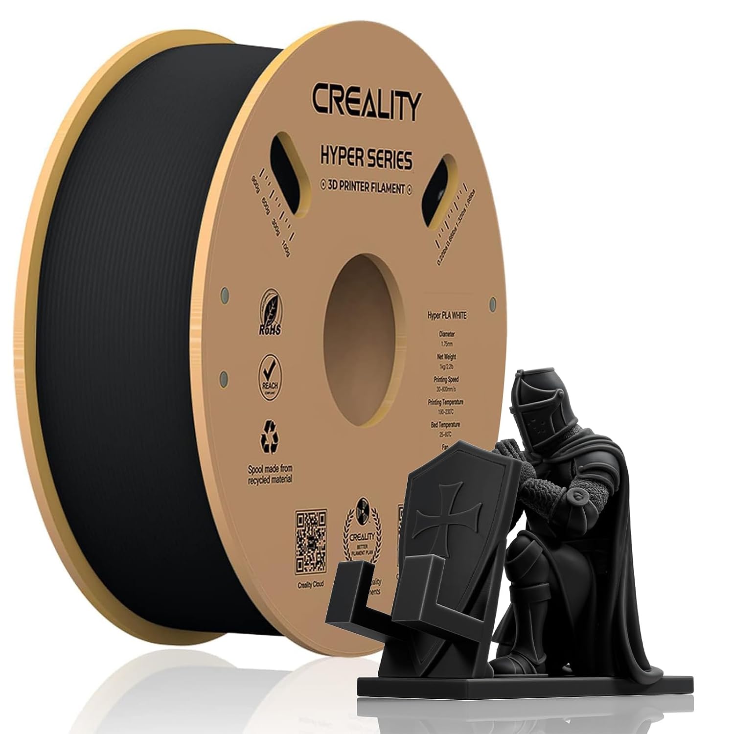 Creality Hyper PLA Filament Black, 1.75 mm, 1 kg 3D Printer Filament for Fast Printing, Tangle-Free, Strong Adhesion & Excellent Overhang Performance, Dimensional Accuracy 0.03 mm