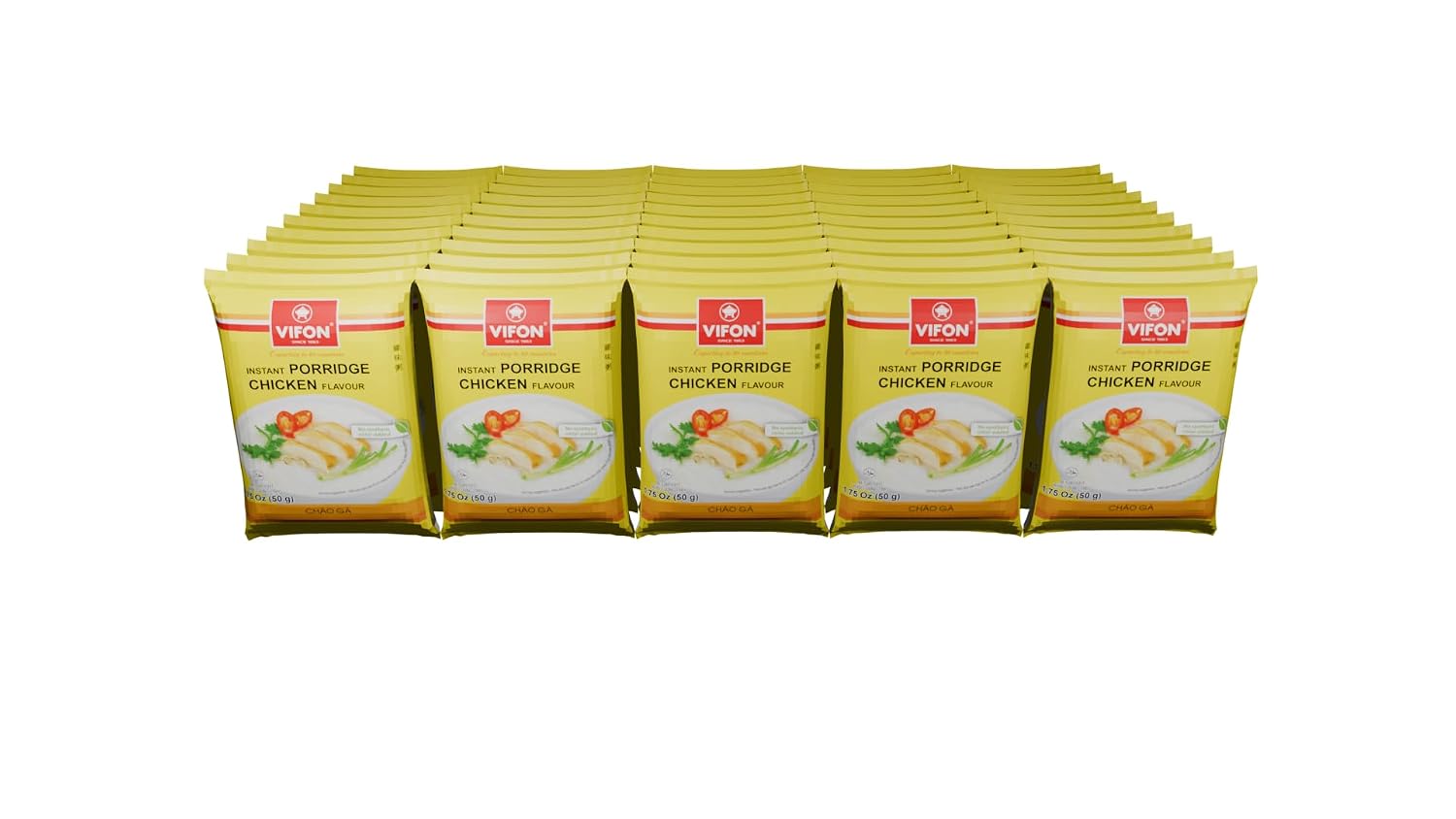 VIFON Instant Chicken Porridge (Chicken Flavor) Congee Bag, 50 g | Pack of 50 | Halal Certified | Vietnamese Instant Rice Porridge | Real Spices | Ready in 3 Minutes