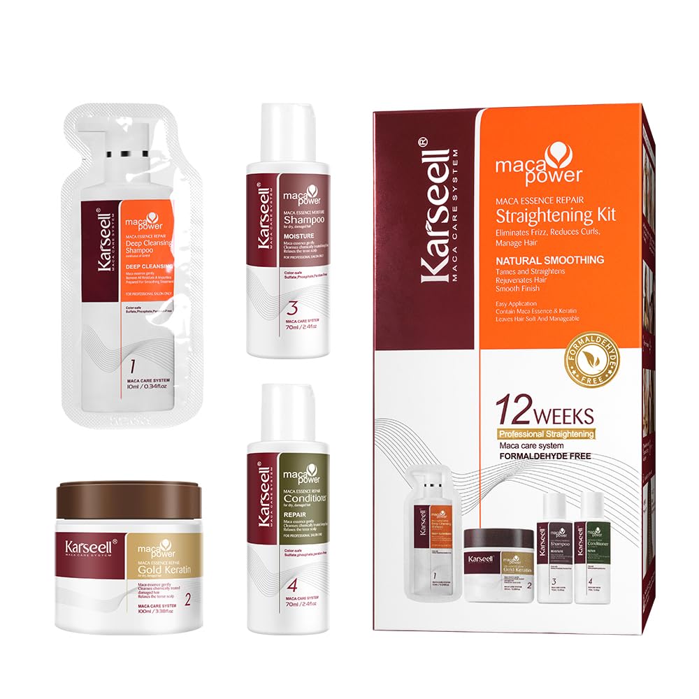 Karseell Maca Essence Repair Straightening Kit for Softer and Shinier Hair | 12 Weeks of Home Use, Professional Straightening, All Hair Types
