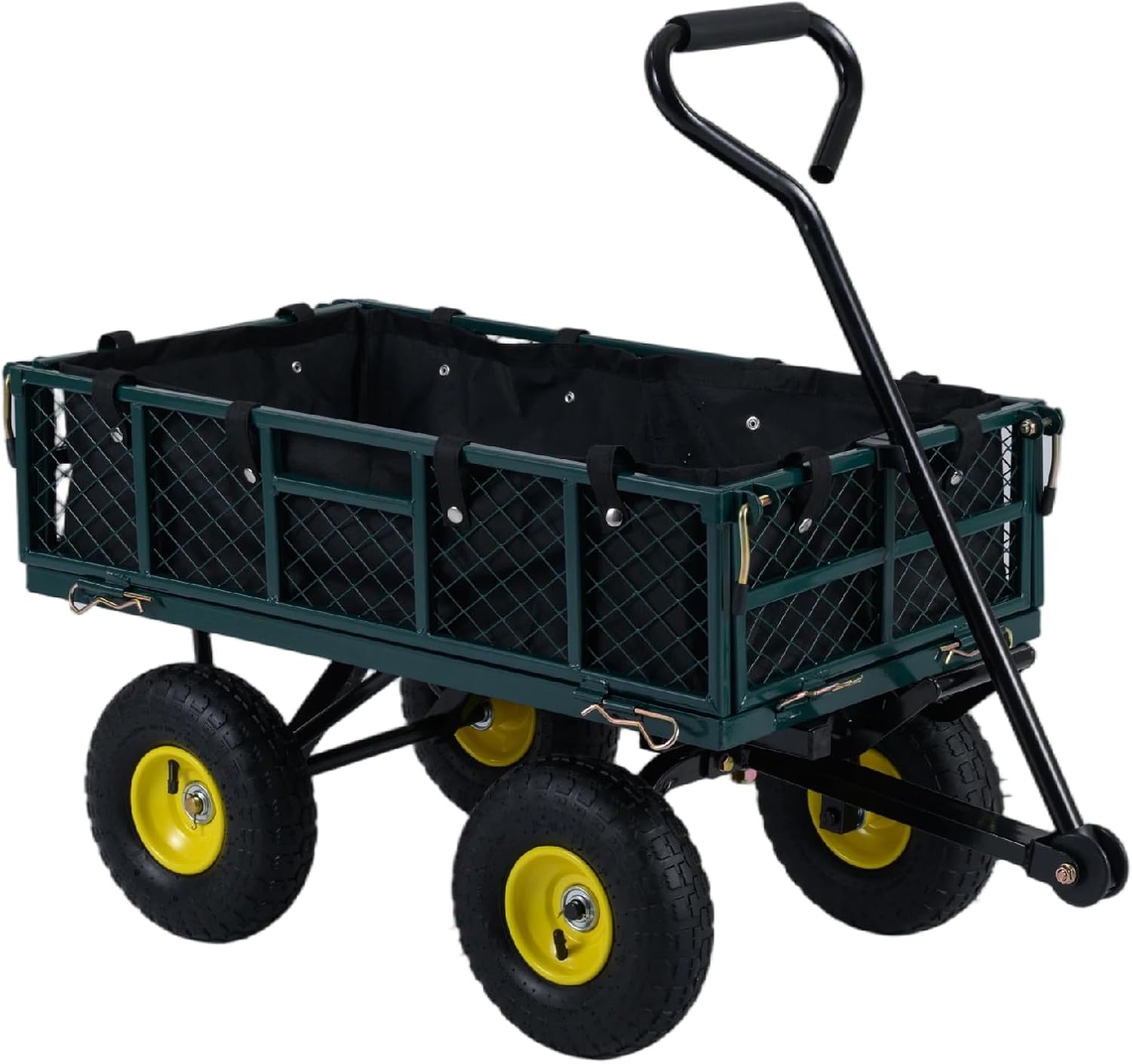 GiantexUK Heavy Duty Garden Trolley, 410kg Large Metal Utility Cart with Removable Folding Sides, Adjustable Handle & Storage Bag, Rolling Garden Dump Cart Festival Trolley