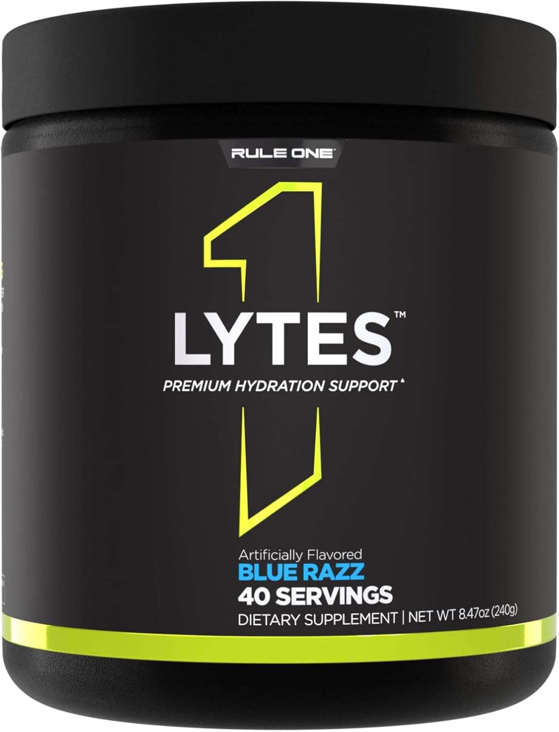 Rule 1 Lytes - Hydration Support Mix Featuring 5 Electrolyte Minerals Enhanced with Citrulline, Coconut Water, and Watermelon Powders, Plus Antioxidant Vitamin C (Blue Razz, 40 Servings)