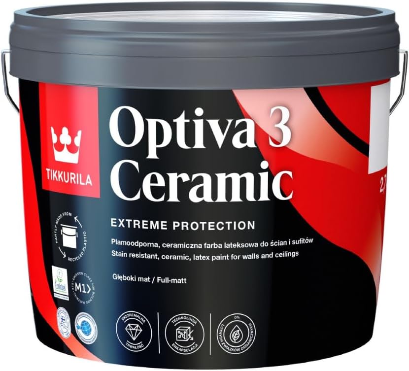 TIKKURILA Optiva 3 - Durable Super Flat Matt Paint For Walls & Ceilings - Zero VOC, Scrubbable, Easy To Clean - 3 Litres