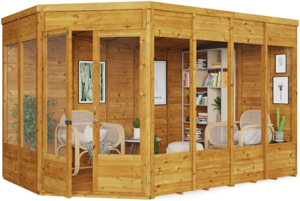BillyOh Corner Summerhouse 11 x 7 Log Cabin Garden Storage Shed Summer House Renna Wooden Summerhouses (Doors on Right)