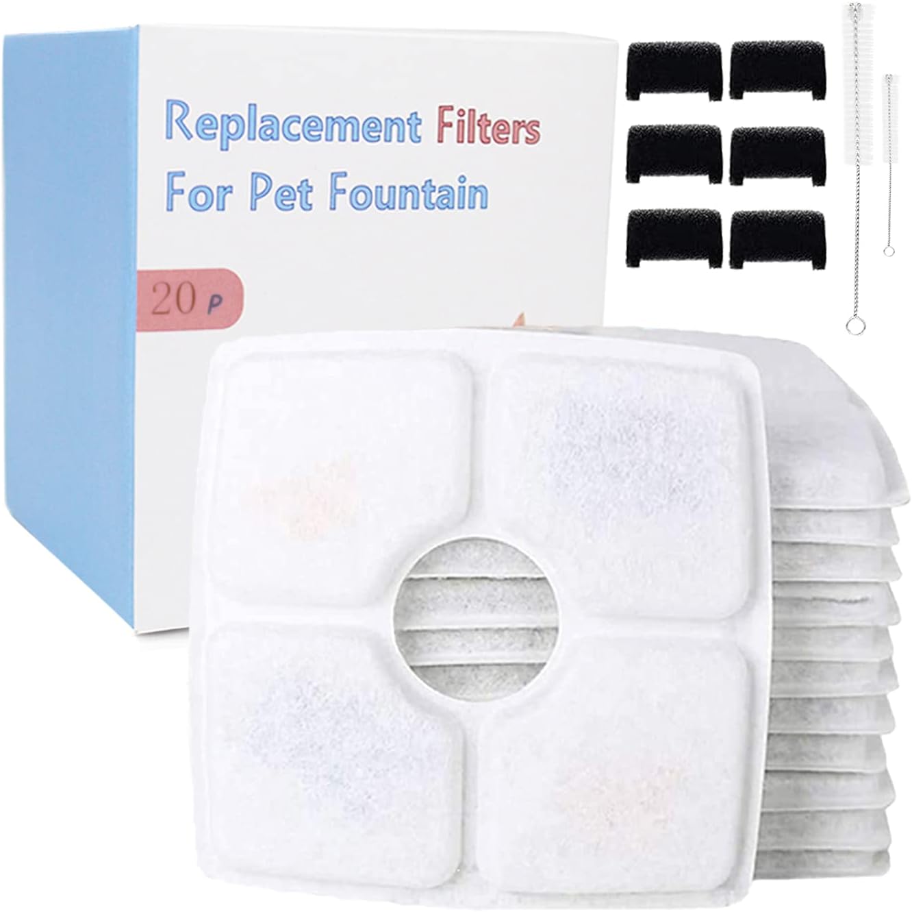 Around Pet Veken Cat Fountain Filters Replacement 12 Pack Also for Same 2.5 Liter Fountain 12 Filters 2 Brushes Included Activated Carbon Makes Drinking Water Healthier Digestive and Urinary System
