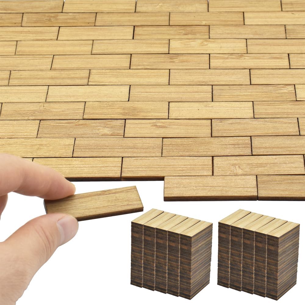 iLAND Miniature Dollhouse Accessories, 240pcs Varnished Dollhouse Flooring on 1:12 Scale with Natural Texture, 1/6 House Accessories (240pcs Rectangular)