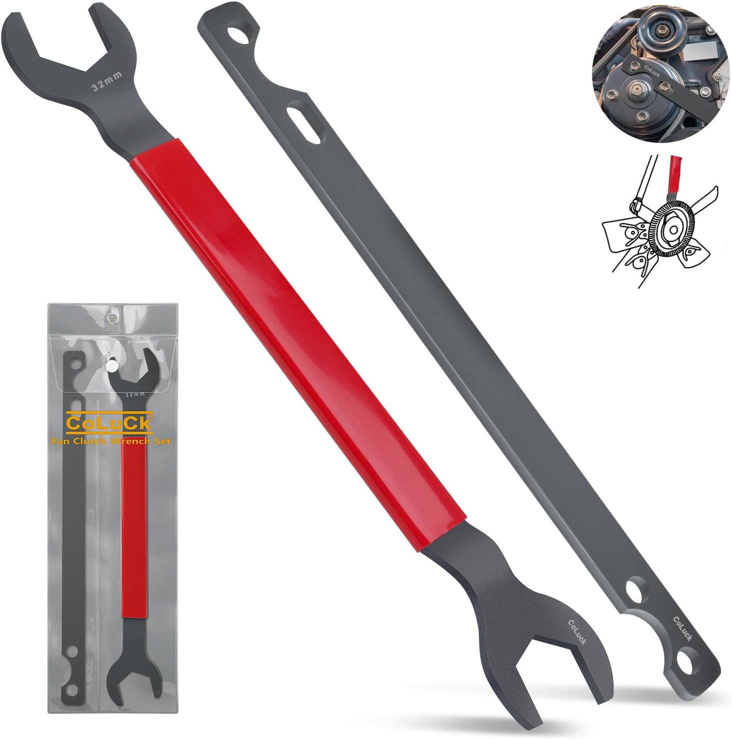 32mm & 36mm Fan Clutch Wrench Set,Water Pump Pulley Holder Removal Tool For BMW, Ford, GM, Dodge,Chevrolet,Jeep Fan Clutch Removal Kit,Water Pump Holder, Nut Water Hub Removal