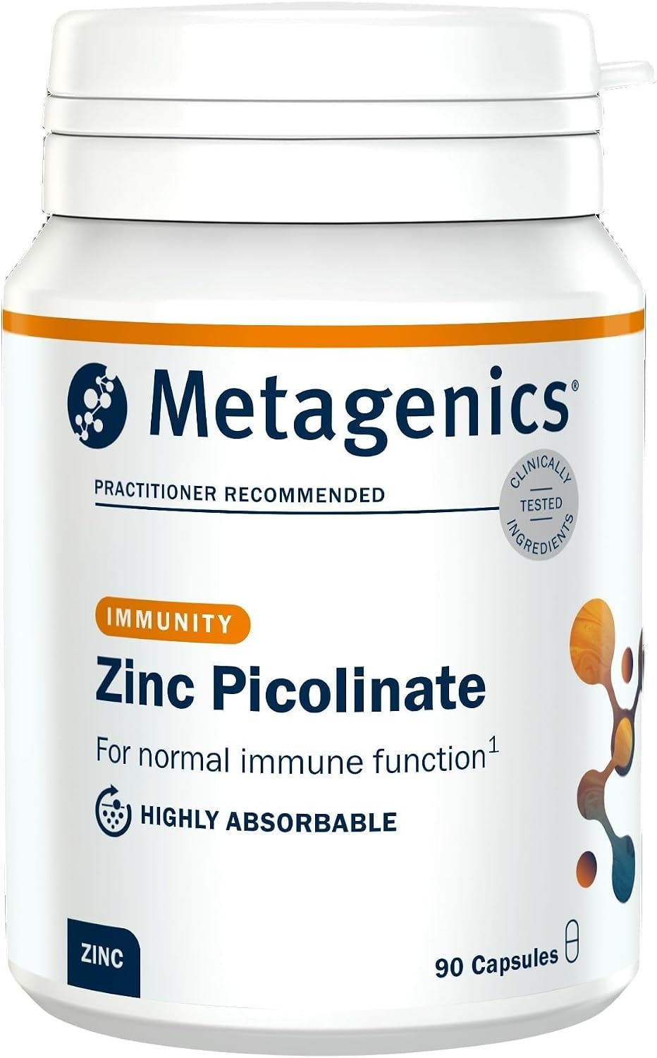 Metagenics Zinc Picolinate with Vitamin C, Immune Support - 90 Capsules | Highly absorbable daily formula designed to help maintain healthy skin, hair, nails, bones and clear vision