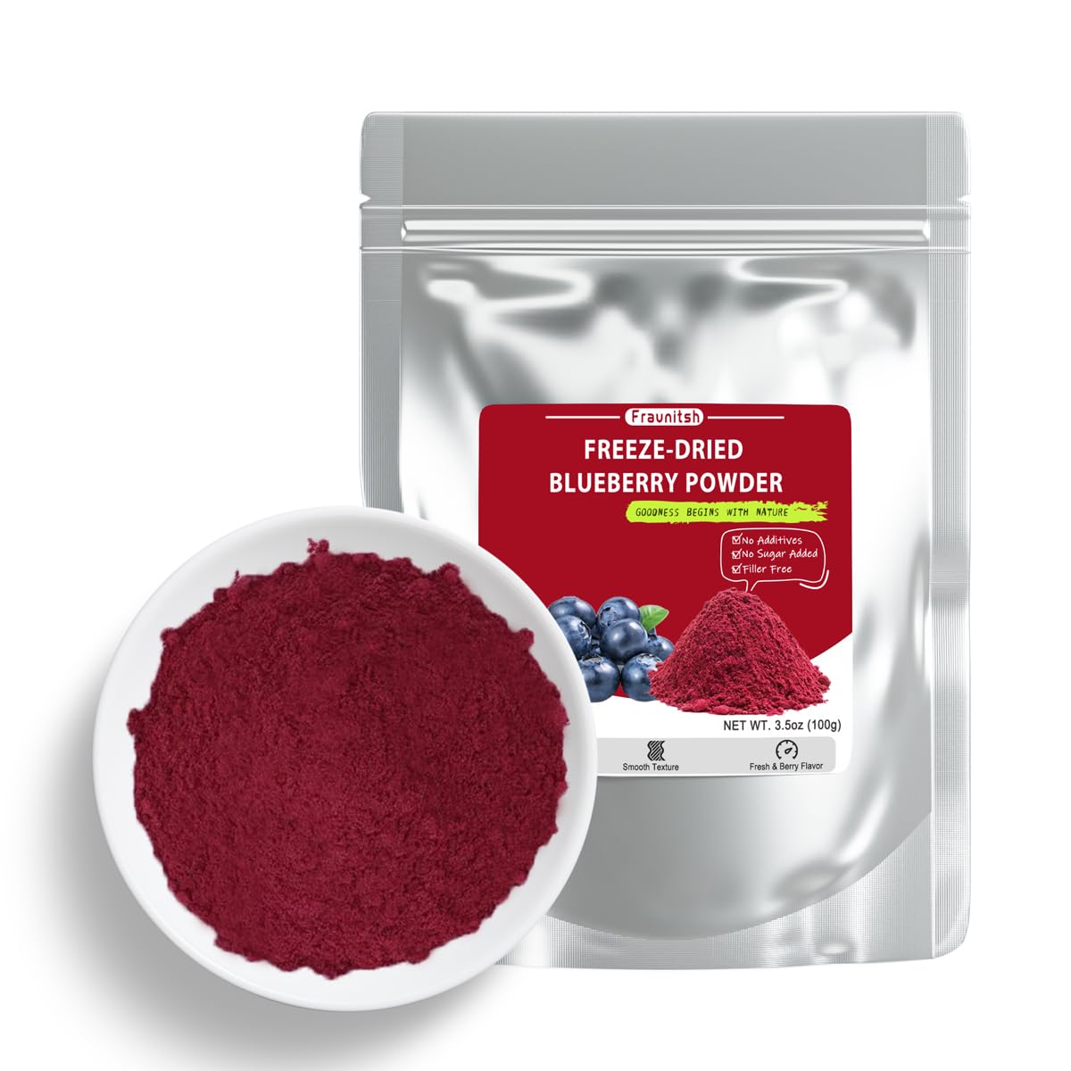 Fraunitsh Freeze Dried Blueberry Powder, 3.52oz | Natural Blueberries Fruit Powder, No Sugar & Additives | Great Flavor for Smoothies, Drinks, Unflavored (3.52oz)