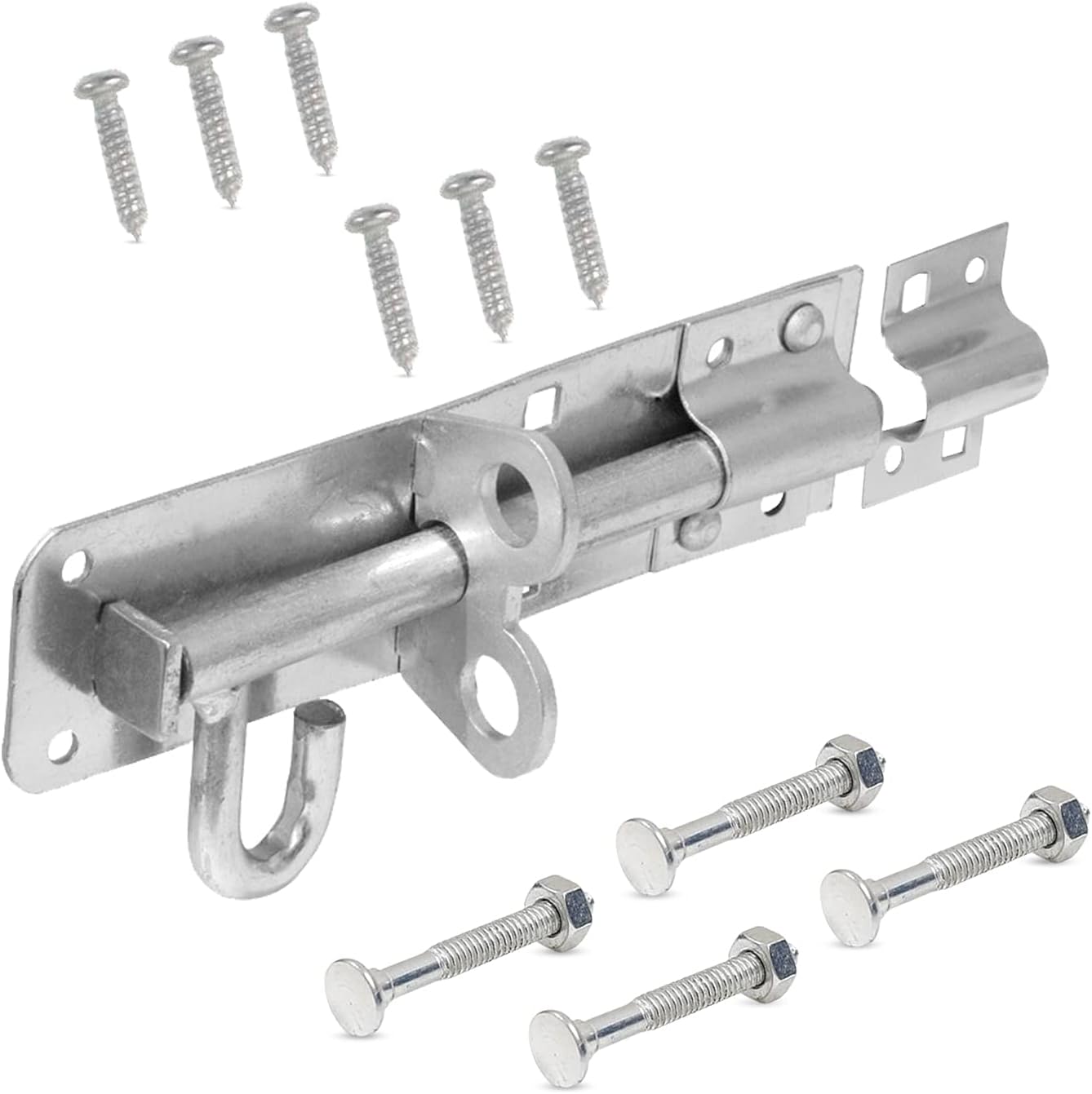 Brenton Bolt Sliding Door Lock for Bedroom Patio Door Security - 6”(152mm) Heavy Duty Zinc Plate Galvanised Gate Latch Garden Shed Gate Bolts for Wooden Gates (Silver)