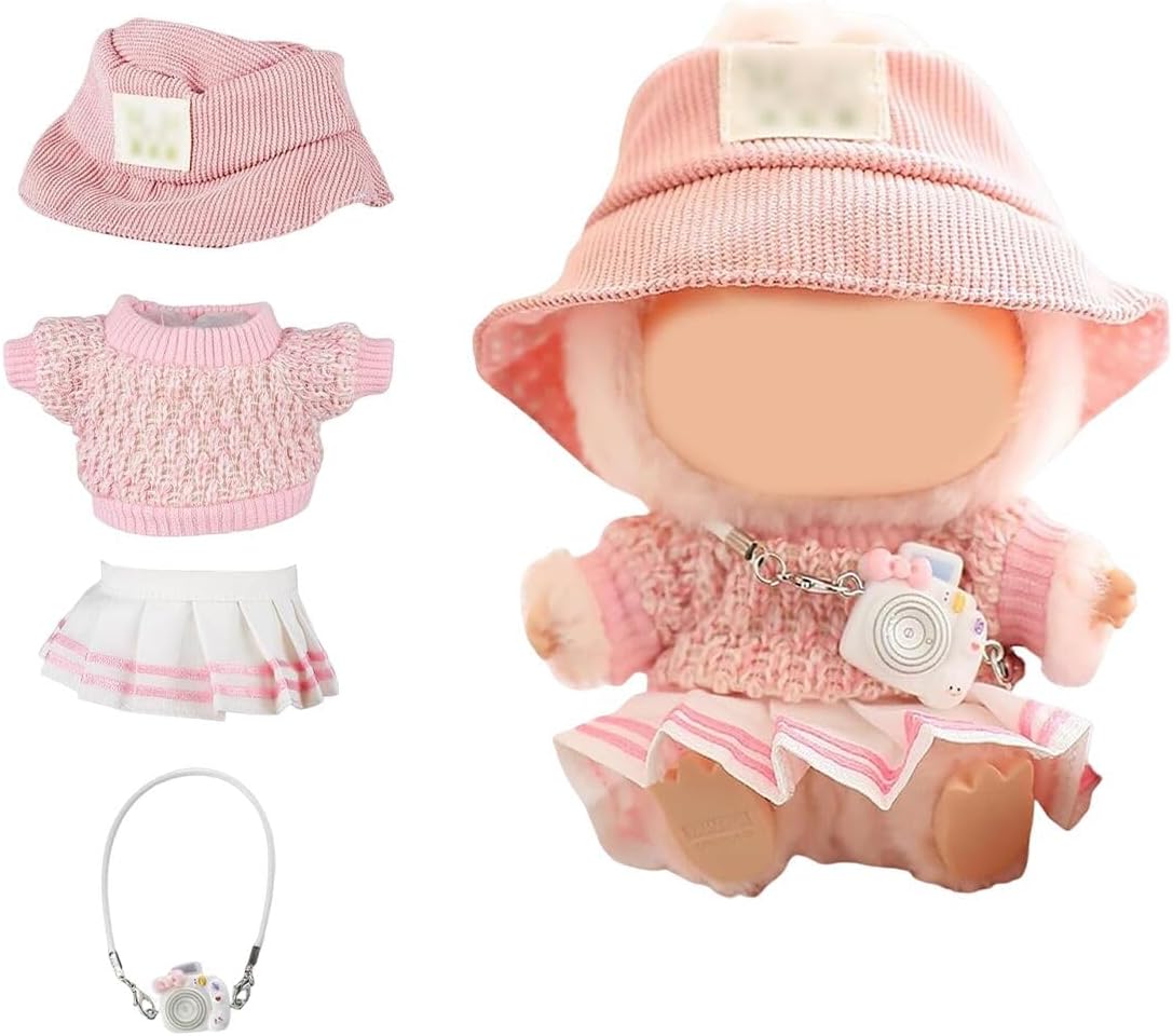 Tomedeks Doll Clothes For Accessories, Stylish Kawaii Outfit Set, Dress to impress dolls, Pink jumper + skirt + hat