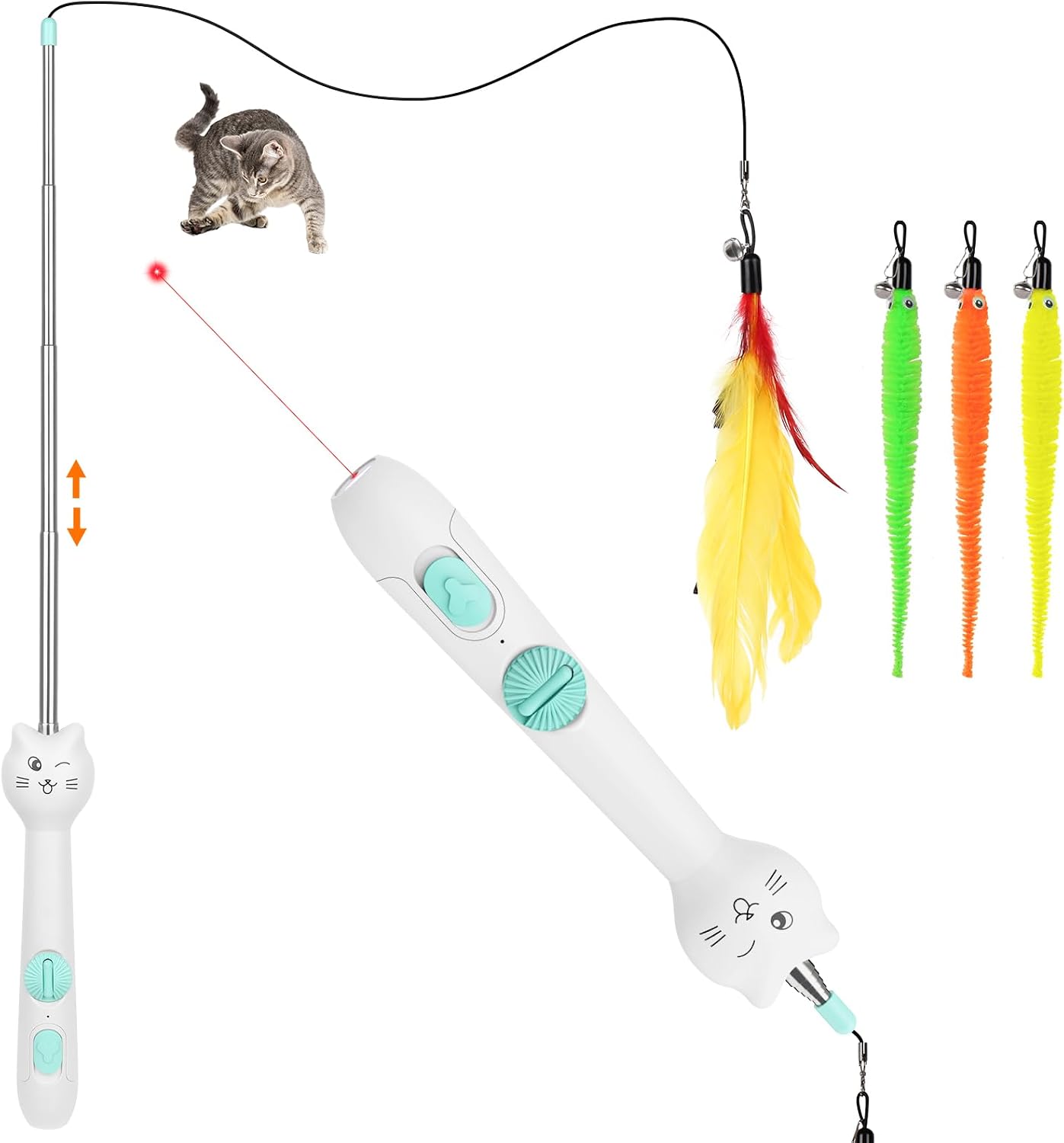 TBTeek Cat Toys Retractable Pole Wand Toy with Feather for Indoor Cats