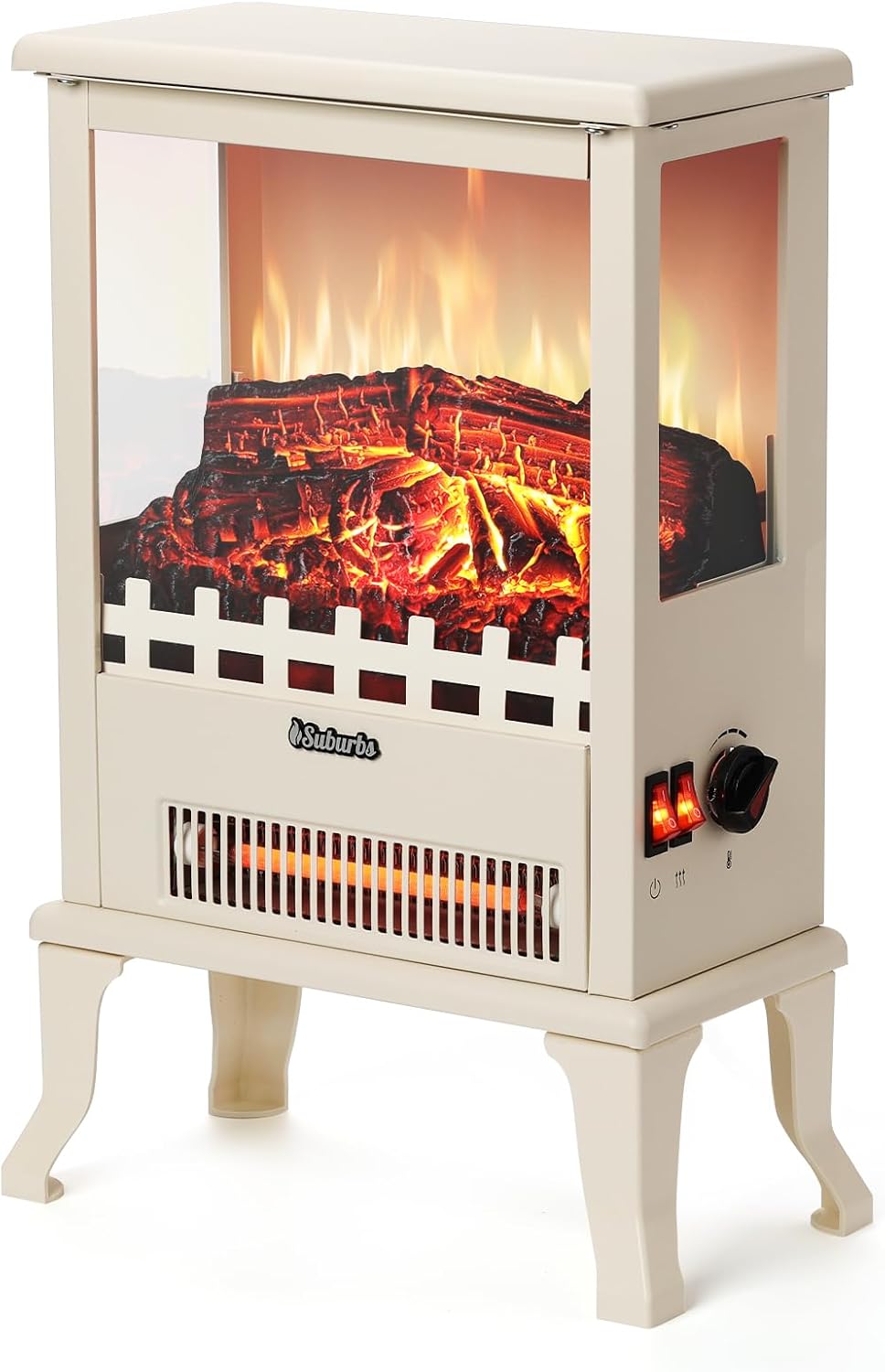 19" 1500W Infrared Electric Fireplace Stove, 3-Sided View, Realistic Flame, Overheat Protection, CSA Certified - for Small Spaces