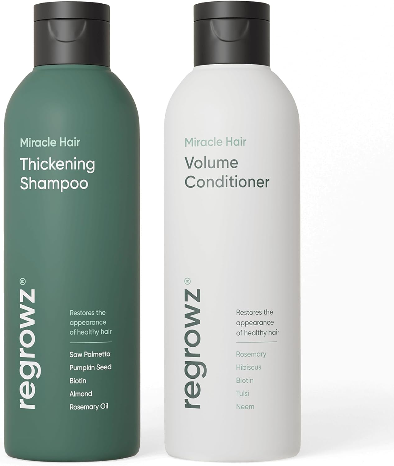 Regrowz Thickening Shampoo And Conditioner Set For Men & Women | Biotin Treatment For Hair Growth, Volume & Restoration | Colour Safe & Suitable For All Types, Curly, Fine & Thinning | 100% Natural