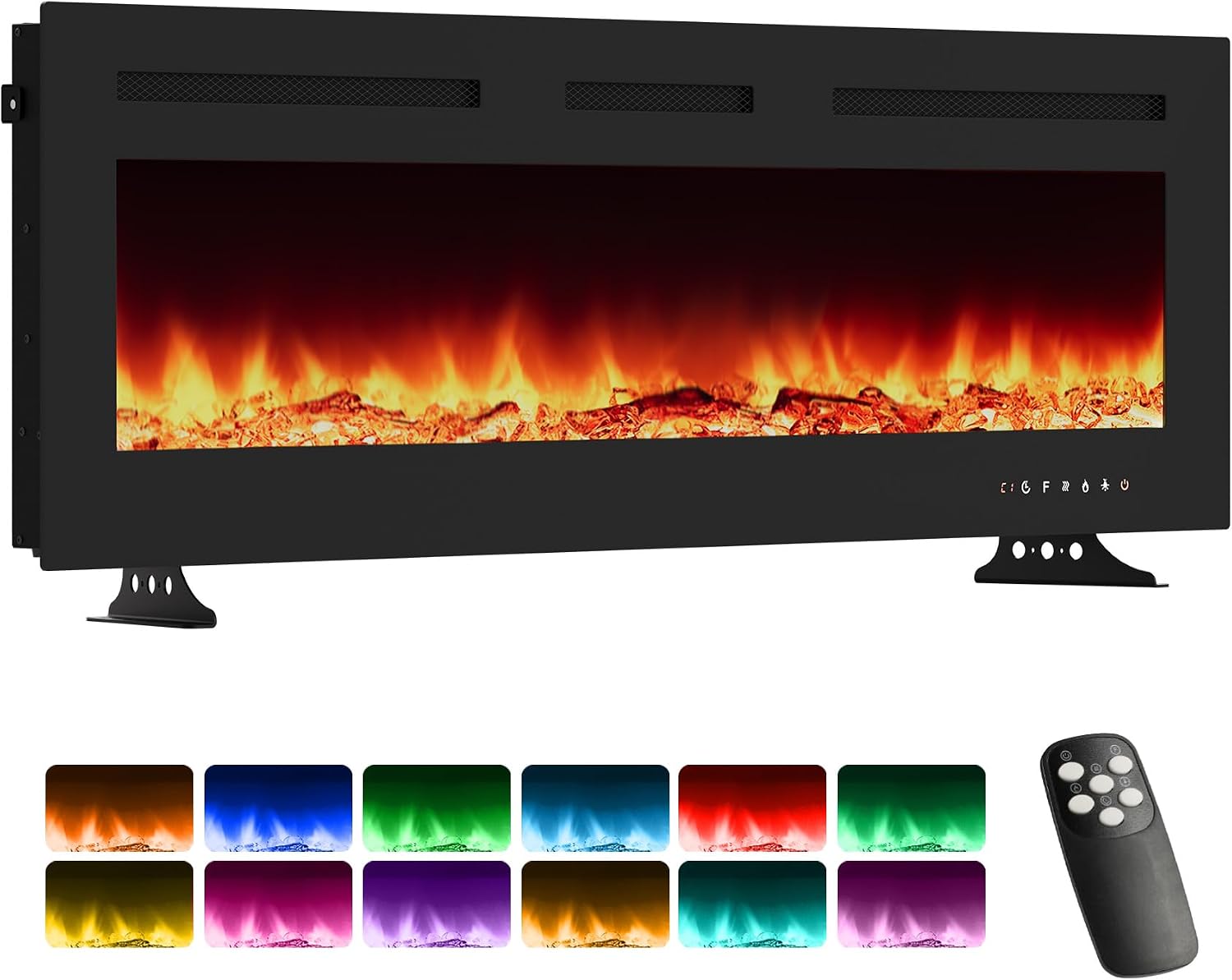 Electric Fireplace, Aptliton 50 Inch Wall Mounted Electric Fire with Remote Control, 12 Flame Colors and 2 Heat Settings 900/1800W, Adjustable Flame Brightness with Touch Screen Control