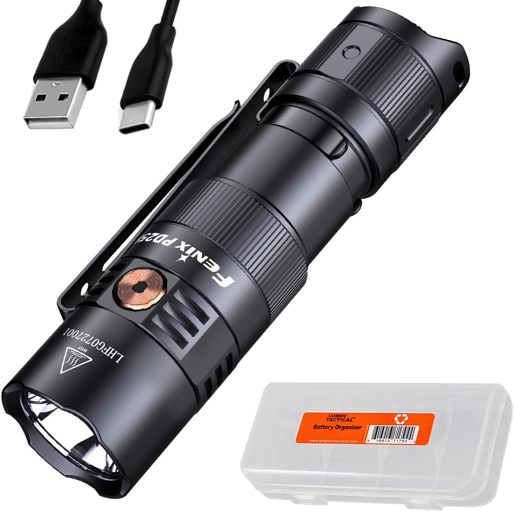 Fenix PD25R EDC Flashlight 800 Lumen USB-C Rechargeable, Dual Switch Pocket Size Lightweight with Organizer