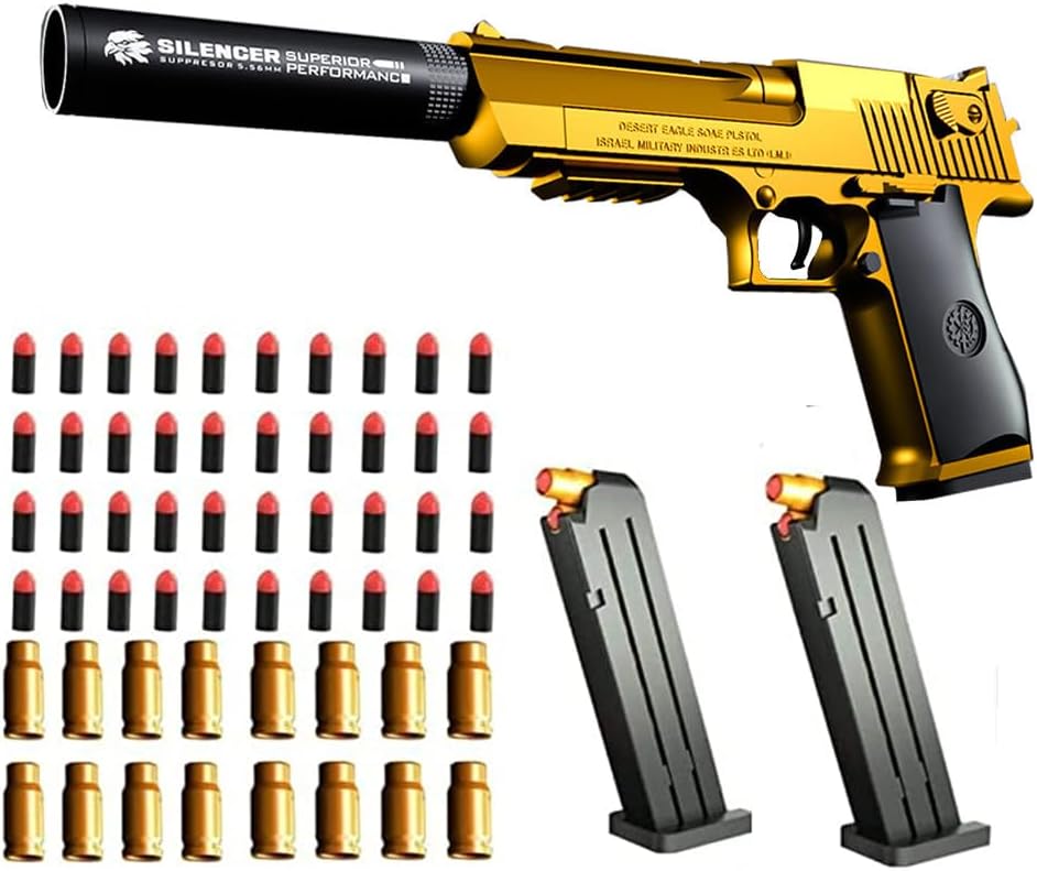 Toy gun with soft bullets,toy gun with ejectable magazine and bullets-1:1 size toy gun with magazine for safety training or play,unique gift