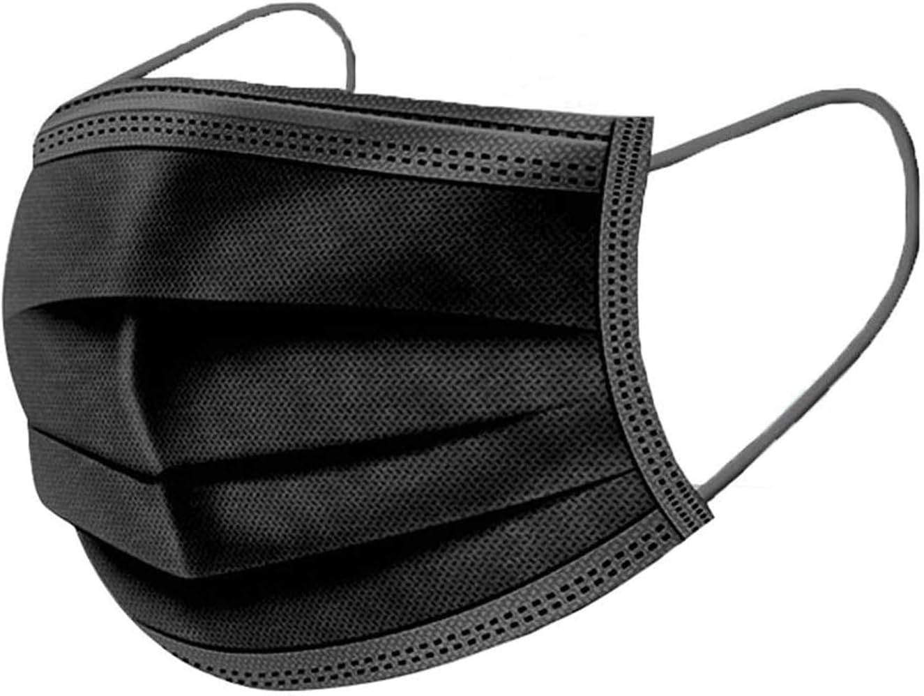 True Face Disposable Face Mask (50 Pack) Black 3 Ply Safety Earloop Protection Mask PPE General Use Dust Proof Fold Flat Covering Stock in UK