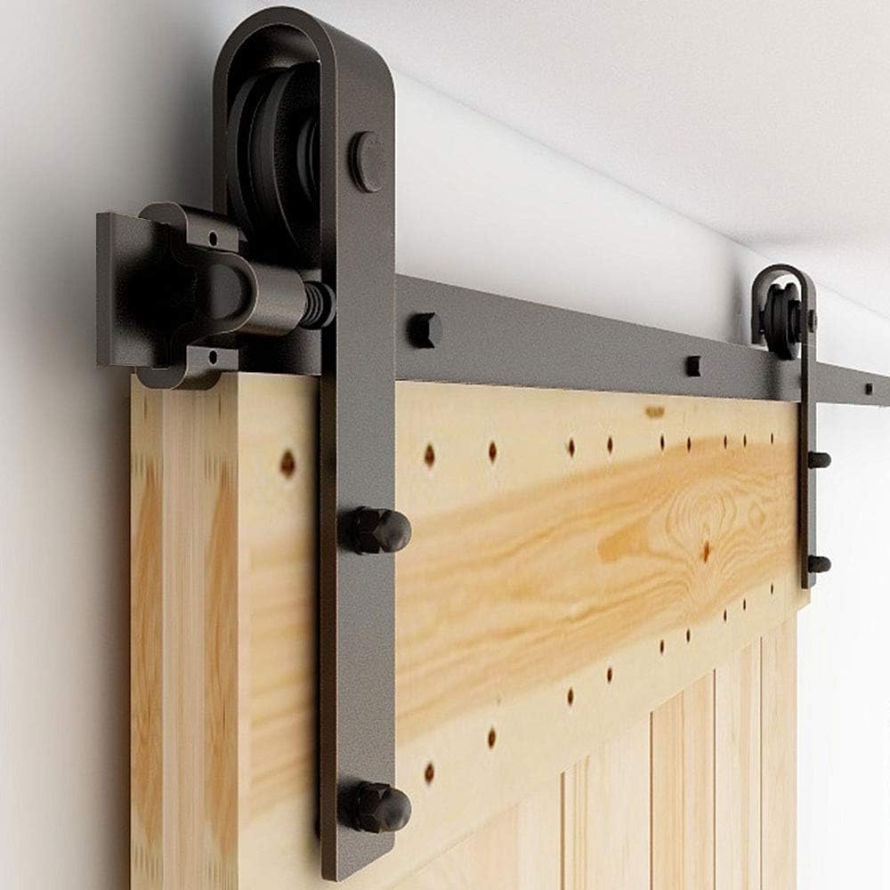 Sliding Barn Door Kit 6FT/183CM Black Heavy Duty Barn Door Sliding Hardware Track Kit for Single Wood Door 91.5CM Wide