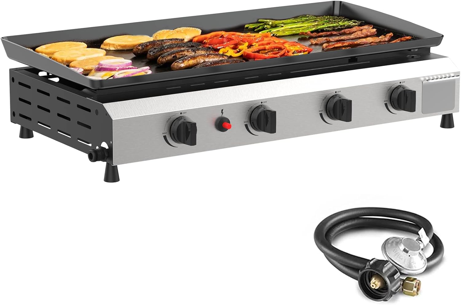 SKOK 4 Burner Flat Top Gas Griddle-30 Inch Outdoor Propane Griddle-40000 BTU Propane Fuelled, Portable Gas Grill Camping Griddle Station for Kitchen, BBQ, Camping
