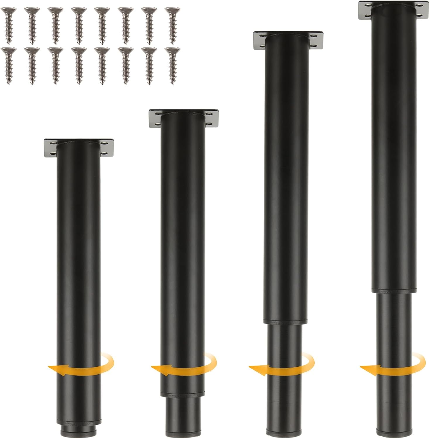 4PCS Adjustable Furniture Legs 25-42cm Black Adjustable Legs for Furniture Metal Furniture Legs Sofa Legs for Furniture Sofa Cabinet Chair Couch Cupboard with Screws