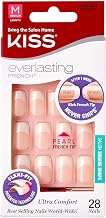 Kiss Everlasting French Nail Manicure, Chip-Free, Flexi-Fit Technology, Real Short, "String of Pearls", Nail Kit with Pink Nail Glue (Net Wt. 2g / 0.07oz), Mini File, Manicure Stick, and 28 Fake Nails